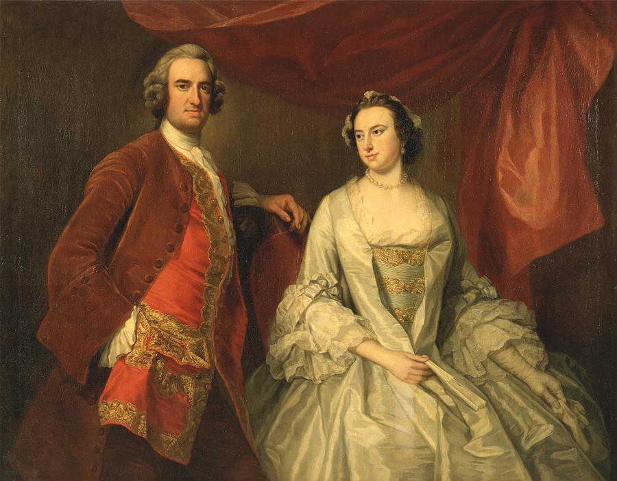 A Man and a Woman. Possibly of the Missing Family of Little Park House. Wickham. Hampshire  Painting by George Knapton