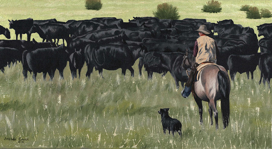 Farm Painting - A Man and His Dog by Amanda Cowan