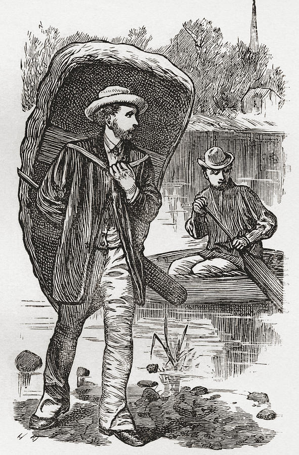 Transportation Drawing - A Man Carrying A Coracle On His Back In by Vintage Design Pics
