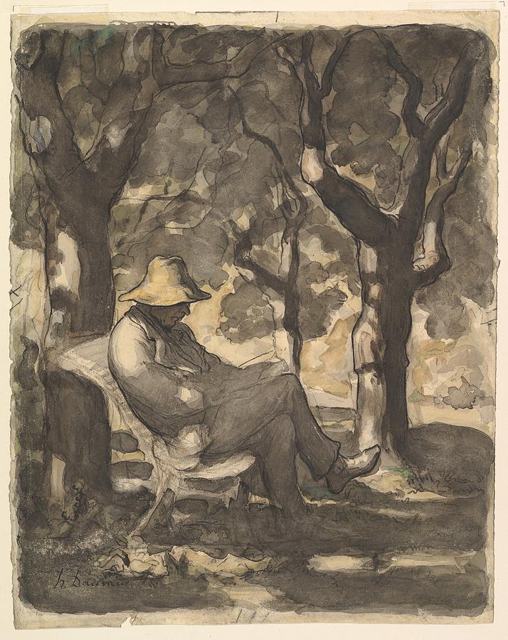 A Man Reading in a Garden Painting by MotionAge Designs