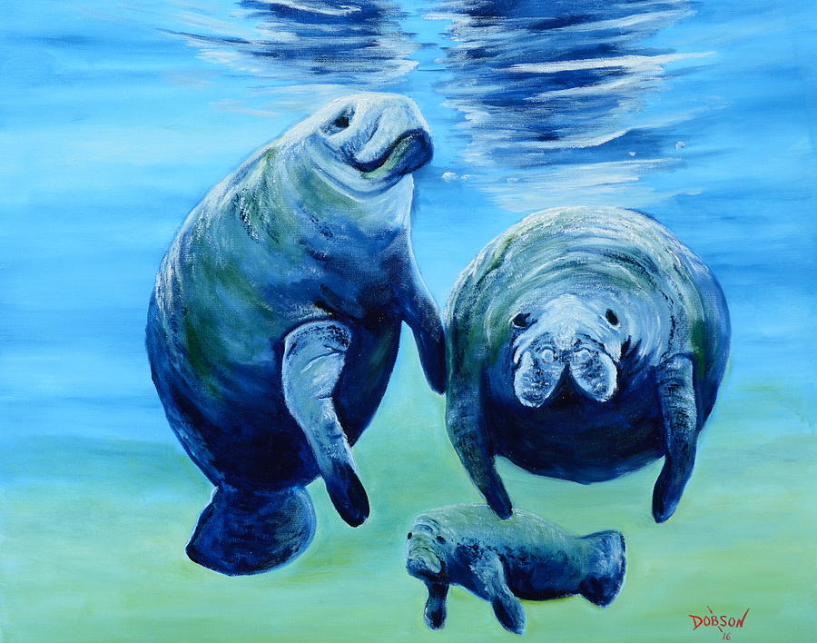 A Manatee Family Painting by Lloyd Dobson