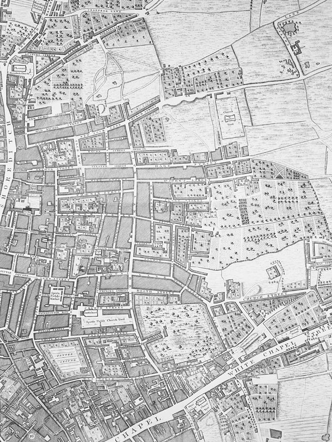 London Drawing - A Map of Shoreditch and Whitechapel by John Rocque