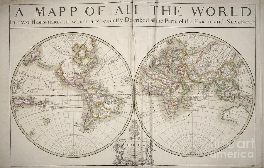 A mapp of all the world in two hemispheres 1680 map Photograph by Rick Bures
