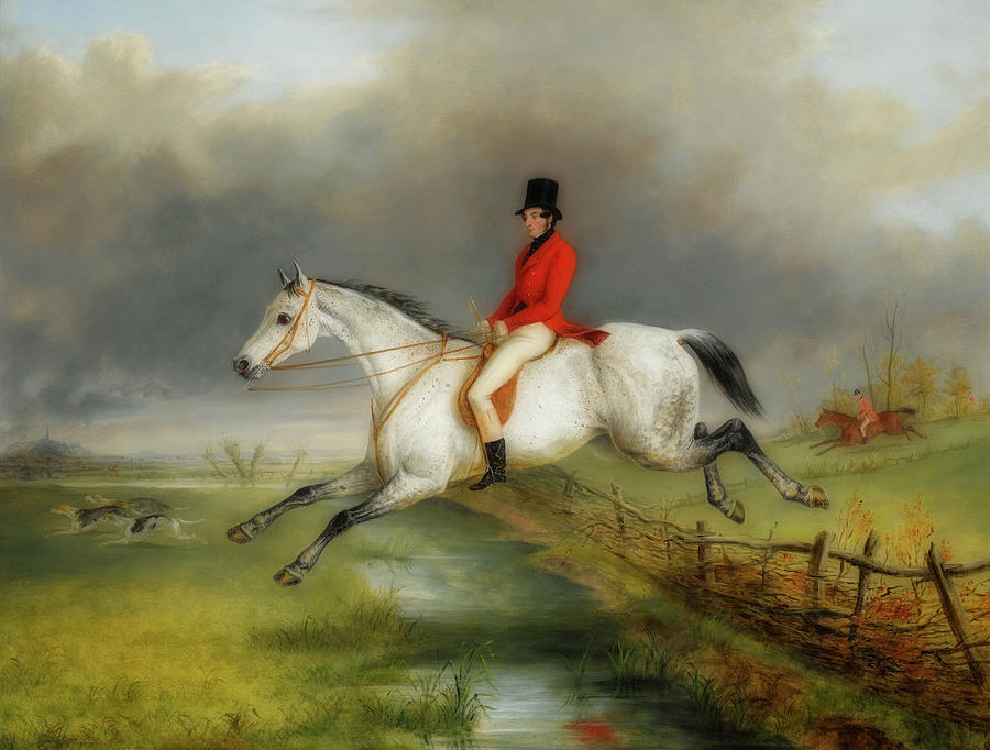 A Master Of The Royal Buckhounds Clearing A Fence On A Grey Hunt Painting by Mountain Dreams
