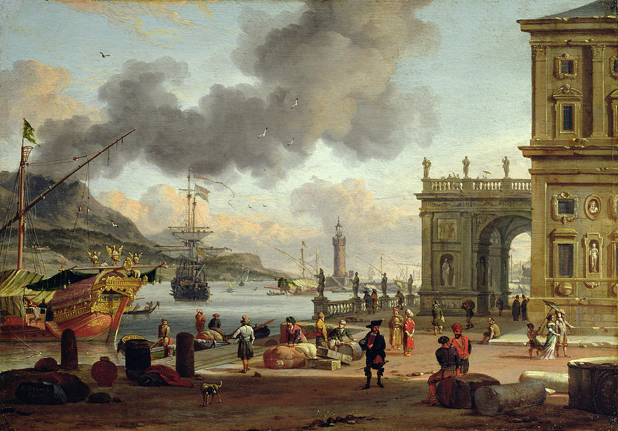 Boat Painting - A Mediterranean Harbour Scene   by Abraham Storck
