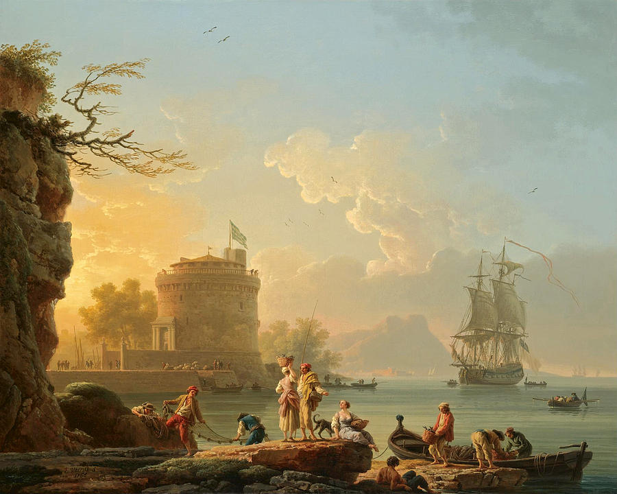 A Mediterranean Harbour Scene At Sunset Painting by Claude-Joseph Vernet