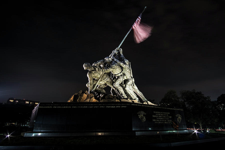 A memorial to the US Marine Corps at night Photograph by Sven Brogren