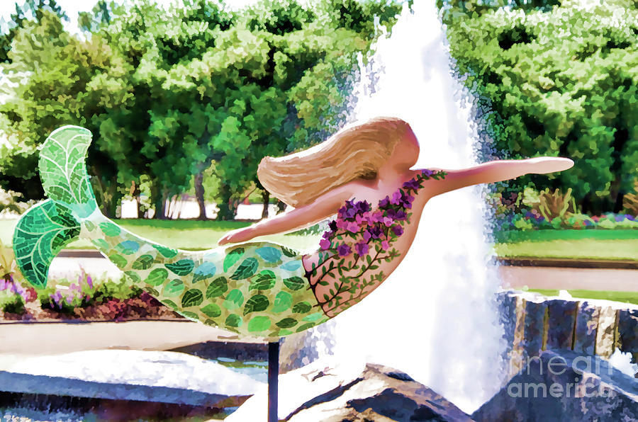 A mermaid in a norfolk botanical gardens 2 Painting by Jeelan Clark