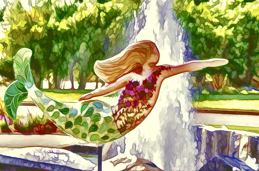 A mermaid in a norfolk botanical gardens 1 Painting by Jeelan Clark
