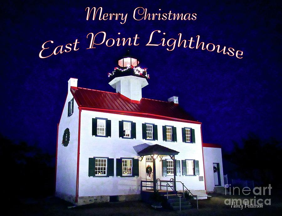 A Merry Christmas at East Point Lighthouse  Mixed Media by Nancy Patterson