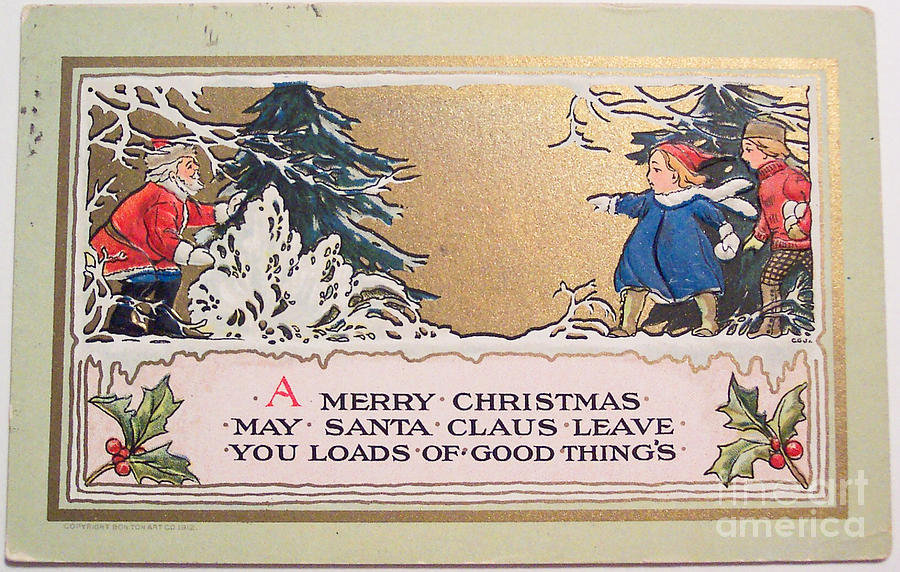 A merry Christmas May Santa Claus Leave You Loads of Things Painting by Vintage Collectables