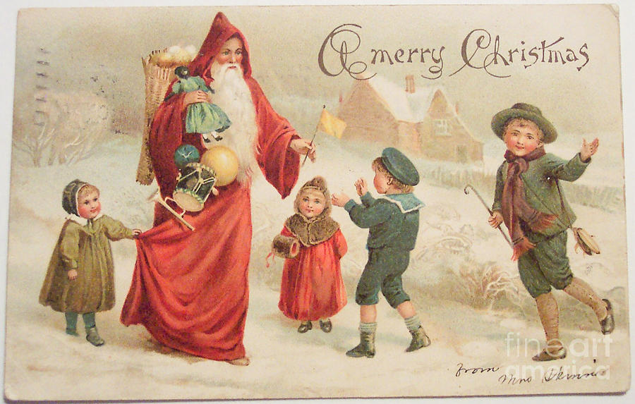A Merry Joyous Christmas vintage card Painting by Vintage Collectables