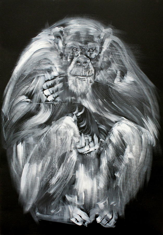 A MIGHTY CALMNESS SEATED #chimpanzee Painting by Fabrizio Cassetta