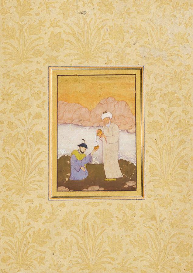 A Miniature Painting Of A Sheikh Pouring Water In A Bowl Painting by Eastern Accents