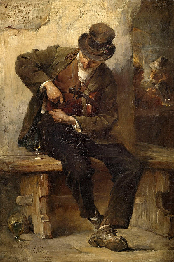 A ministrel with a wine glass in a tavern Painting by Friedrich von Keller