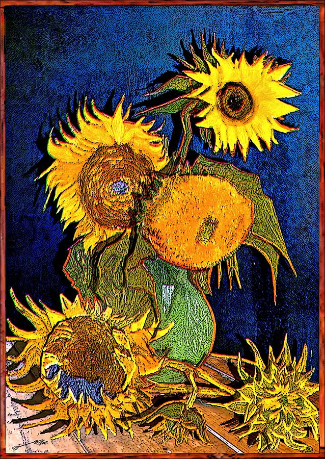 A Modern Look At Vincents Vase With 5 Sunflowers Drawing