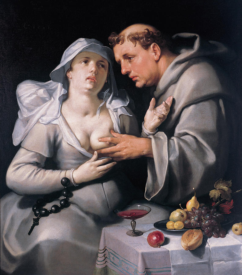 A monk and a nun Painting by Cornelis van Haarlem