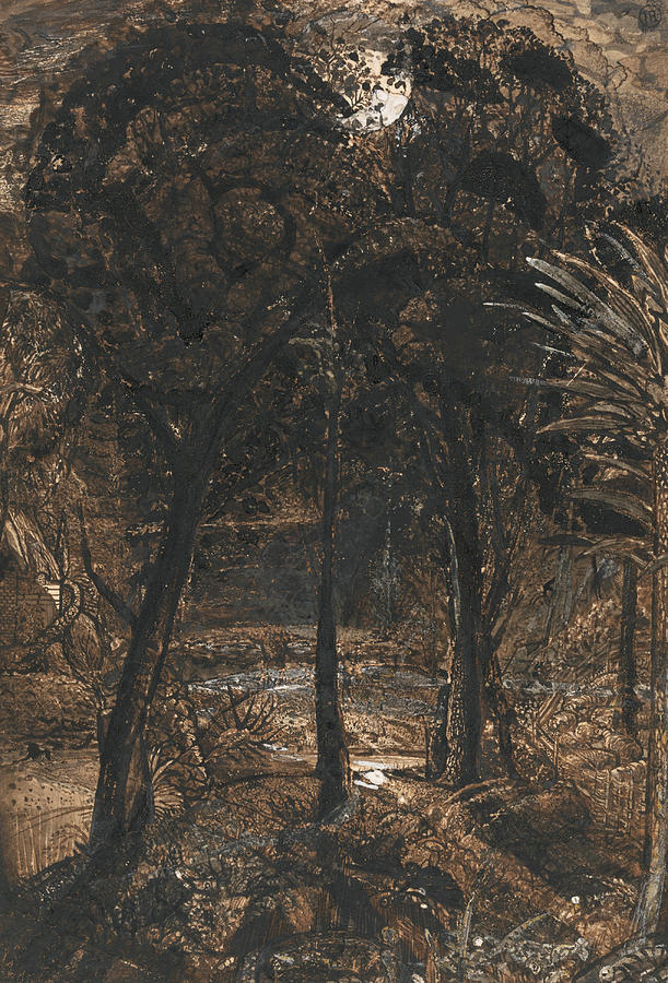A Moonlit Scene with a Winding River Painting by Samuel Palmer