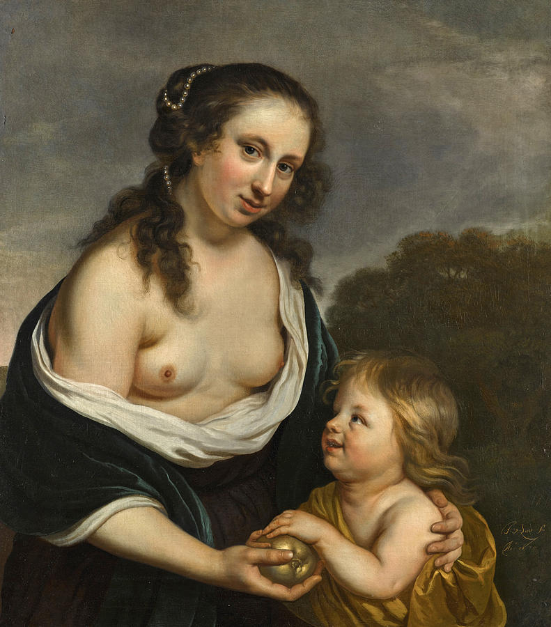 A Mother and her Son in the Guise of Venus and Cupid Painting by Jacob Van Loo