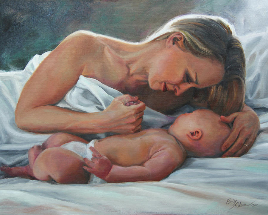 Parenthood Movie Painting - A Mothers Adoration by Emily Olson