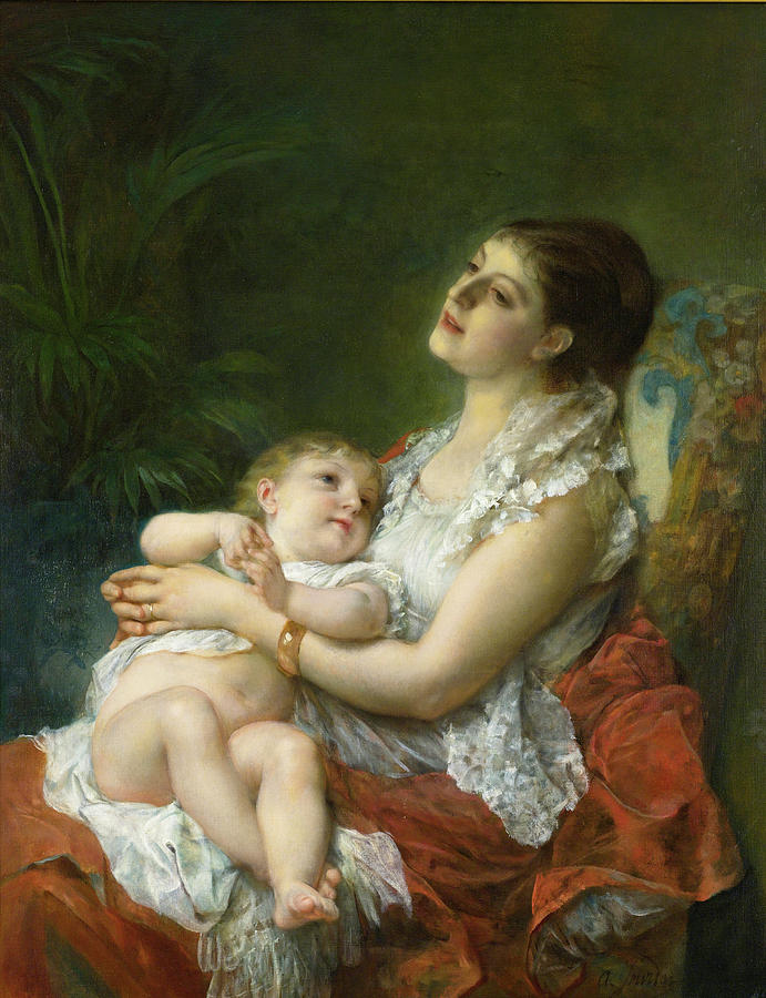 A Mothers Embrace Painting by Adolphe Jourdan