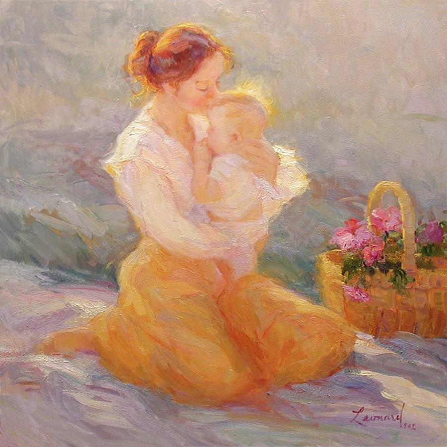 A Mothers Gentle Kiss Painting by Diane Leonard