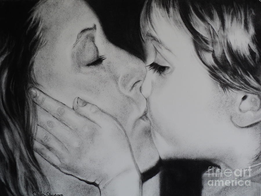 Charcoal Drawing - A Mothers Love by Carla Carson