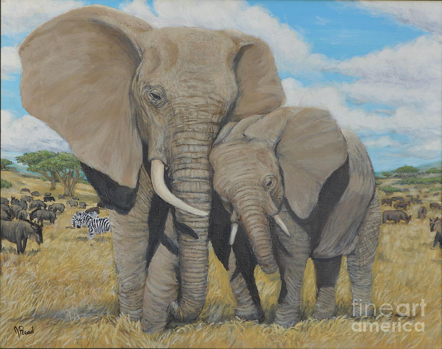 Elephant Painting - A Mothers Love by Jeremy Reed
