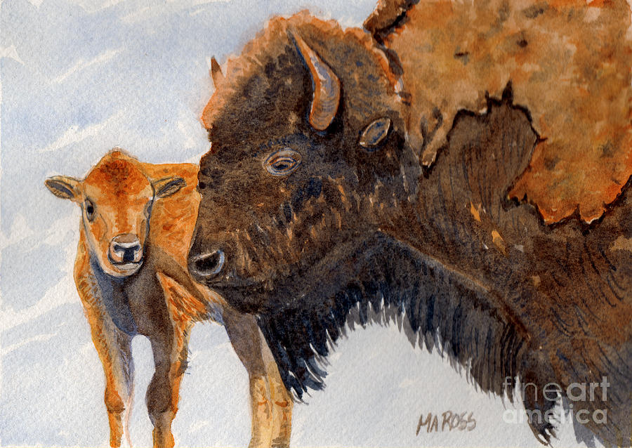 Bison Painting - A Mothers Protection by Michele Ross