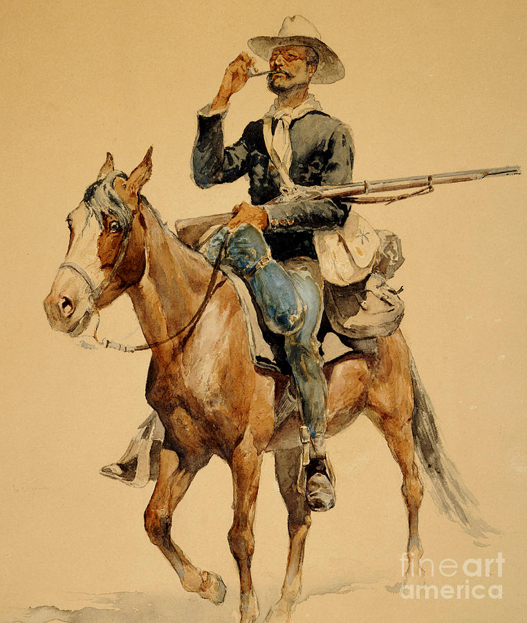 A Mounted Infantryman by Frederic Remington Painting by Frederic Remington