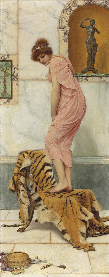 A mouse in the work basket Painting by John William Godward