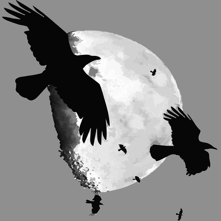 Bird Digital Art - A Murder Of Crows Flying Across The Moon by Taiche Acrylic Art