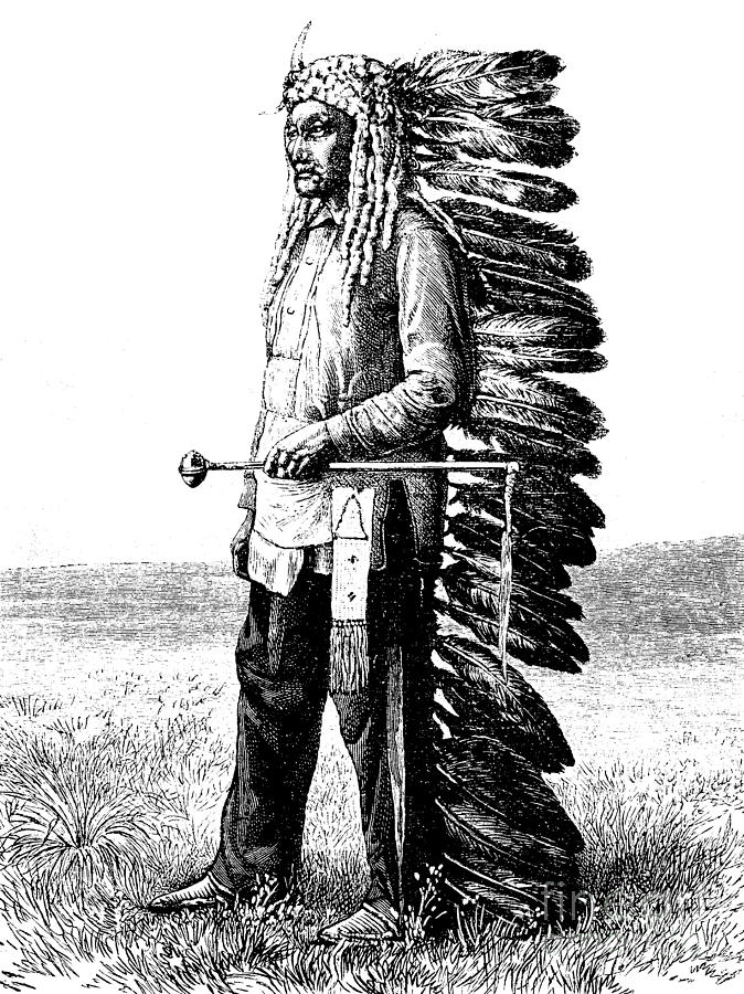 Feather Drawing - A Native American by French School