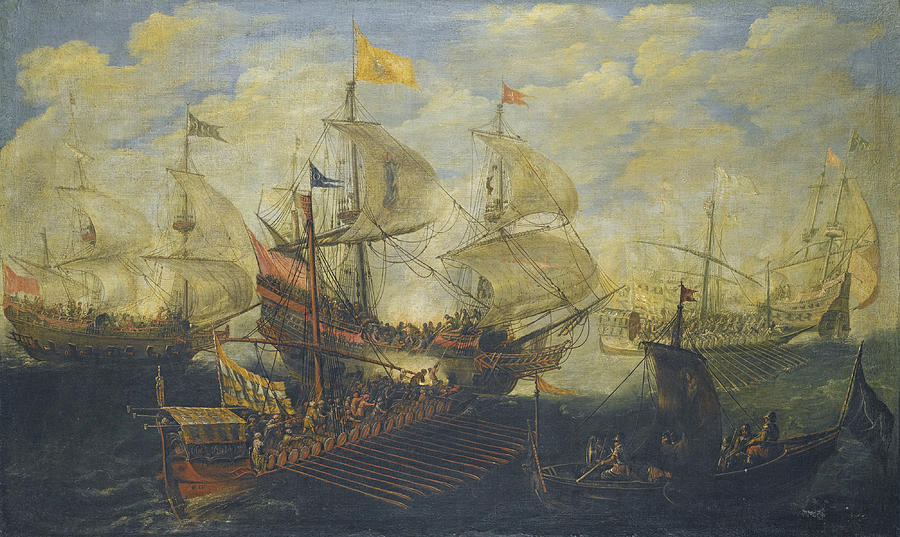 A Naval Battle between Turks and Christians Painting by Andries van Eertvelt