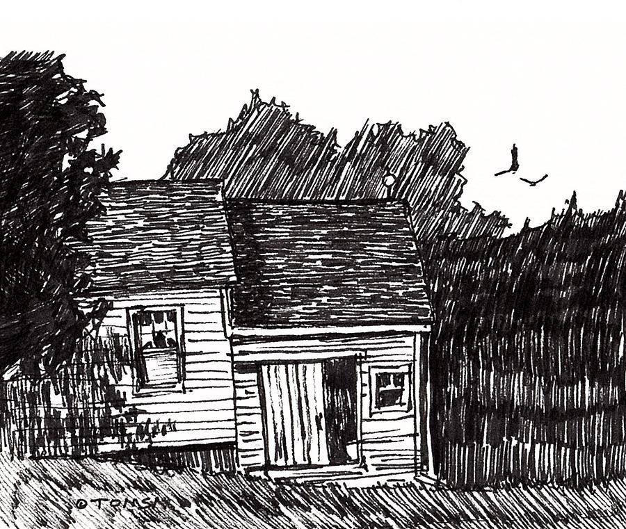 A New England House - Art by Bill Tomsa Drawing by Bill Tomsa