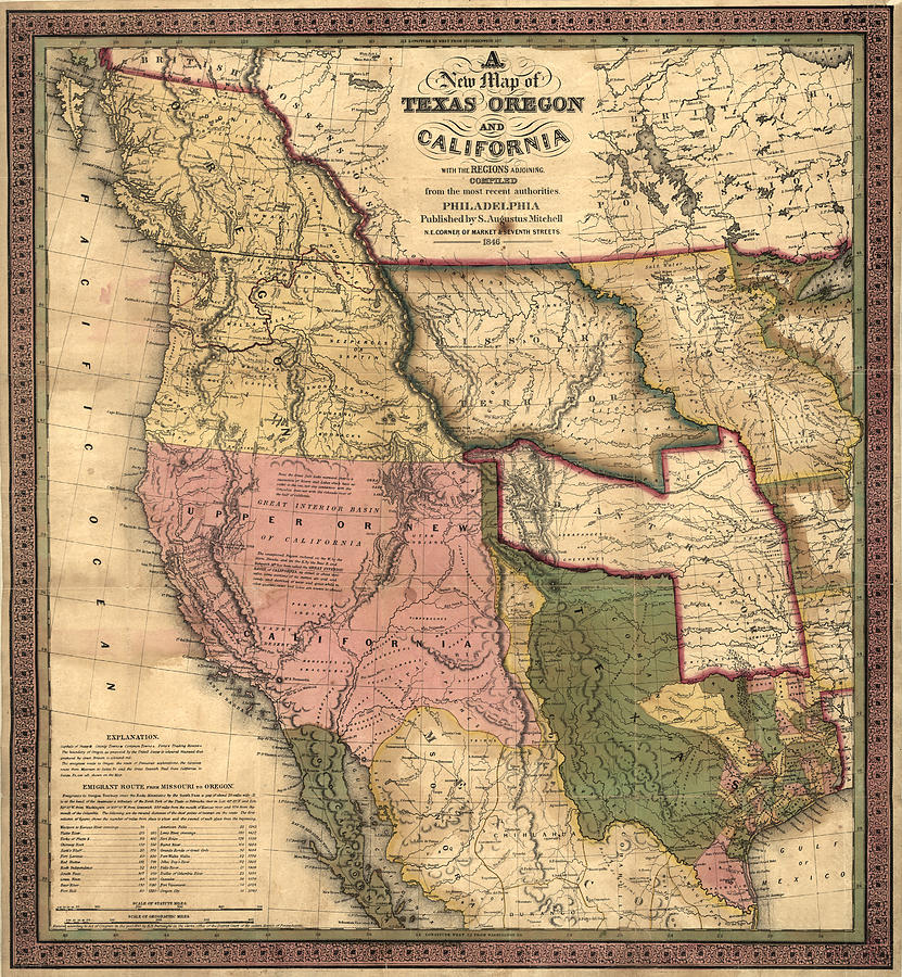 A New Map of Texas, Oregon and California with the Regions Adjoining, 1846 Digital Art by Texas Map Store