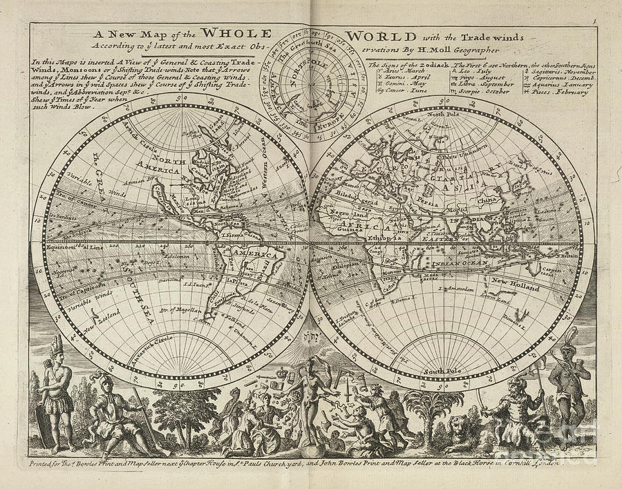 A New Map of the Whole World with Trade Winds Herman Moll 1732 Photograph by Rick Bures