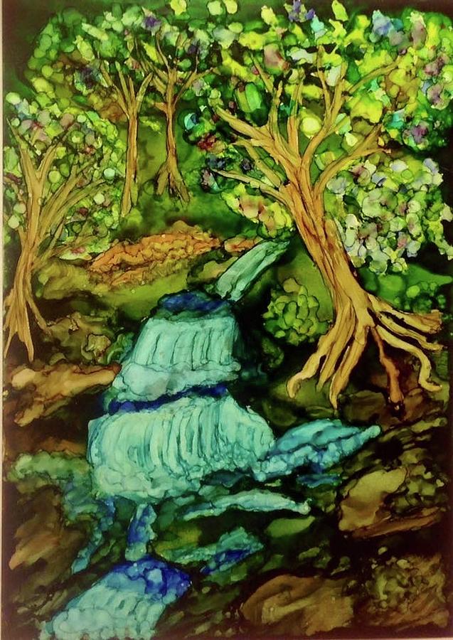 A Night at the Waterfall Painting by Linda Stanton