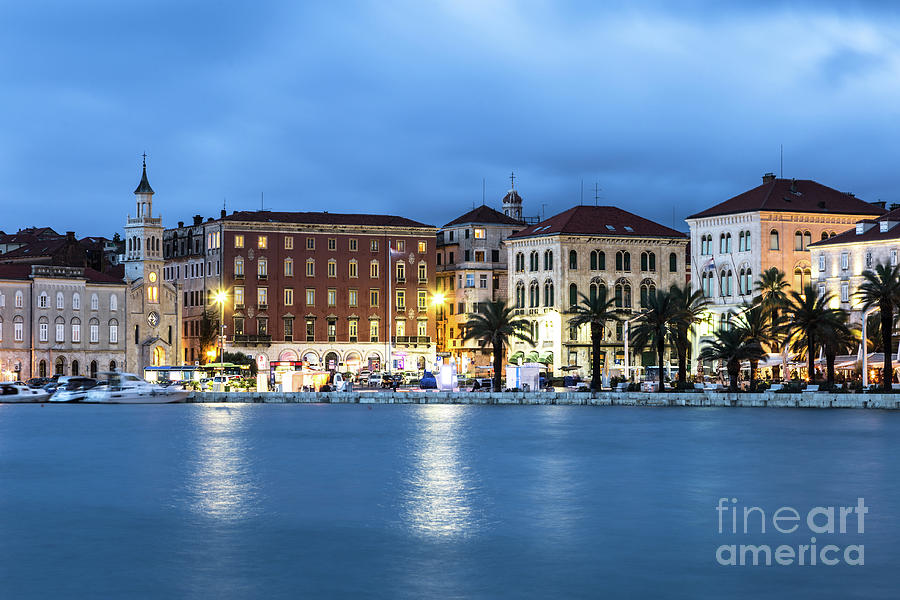 A night view of Split old town waterfront in Croatia Photograph by Didier Marti