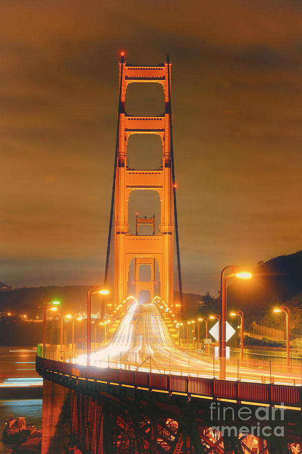 A Night View of the Golden Gate Bridge from Vista Point in Marin County - Sausalito California Photograph by Silvio Ligutti