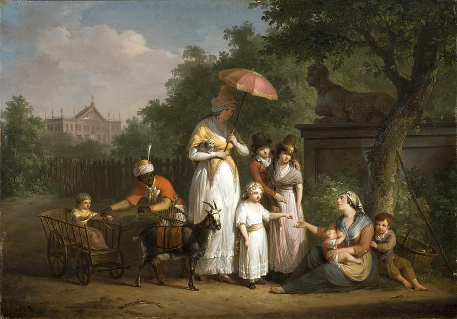 A Noble Family Distributing Alms in a Park Painting by Mattheus Ignatius van Bree