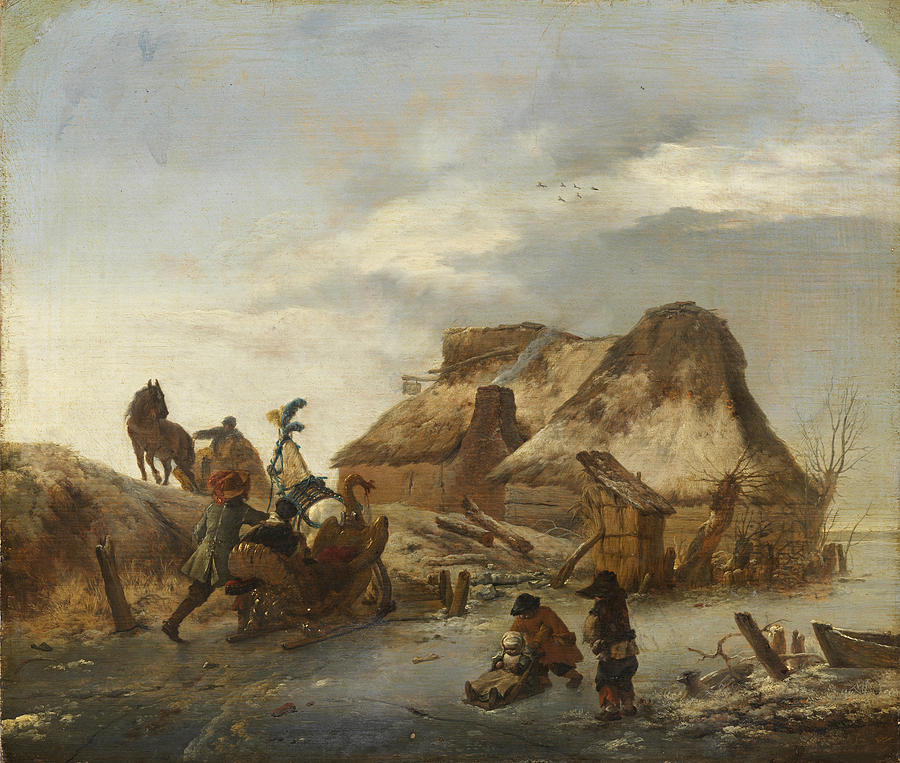 A Noblemans Sleigh on the Ice Painting by Philips Wouwerman