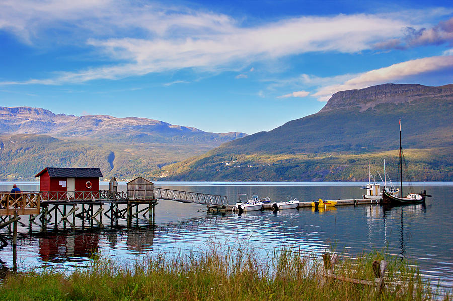 A Norrlandsboat is moored at a jetty in Foldvik Photograph by Ulrich Kunst And Bettina Scheidulin