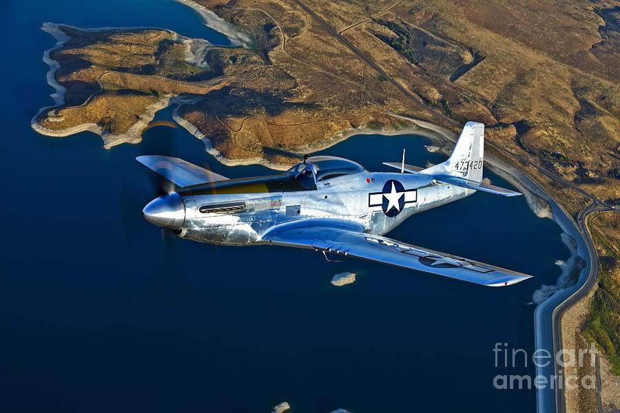 Transportation Photograph - A North American P-51d Mustang Flying by Scott Germain