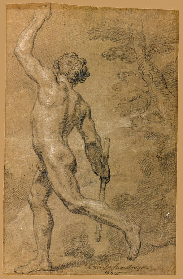 A Nude Man standing among Trees Drawing by Louis de Boullogne the Younger