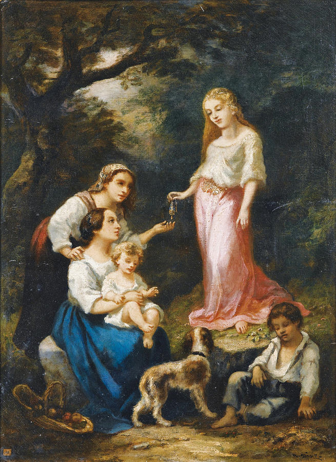 A Nymphs Gift in the Bois de Lisle Painting by Narcisse-Virgile Diaz de la Pena