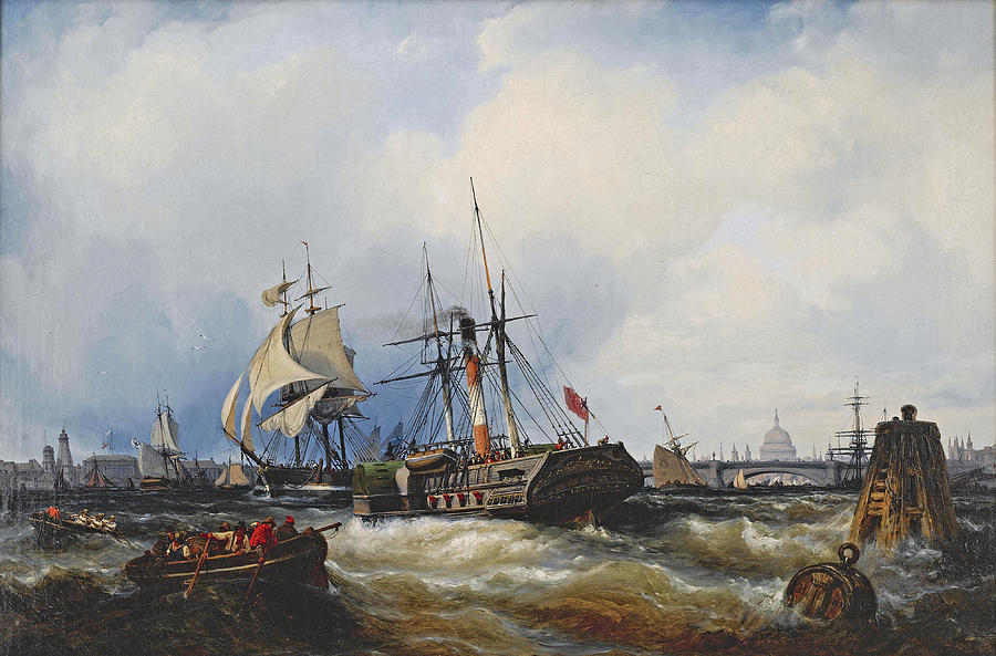 A Paddle Steamer Clearing Her Mooring on the Thames Painting by Edwin Hayes