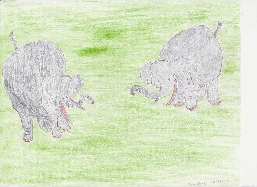 Elephant Drawing - A Pair Of Elephants by Golden Dragon