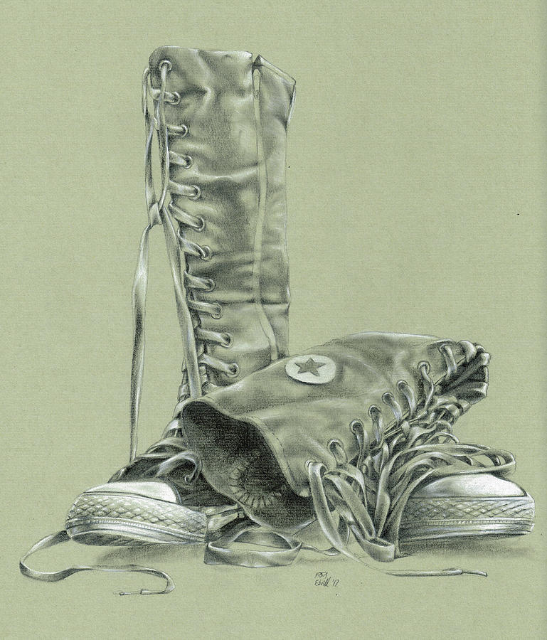 Boot Drawing - A Pair of Fake Converse Boots by Richard Mountford
