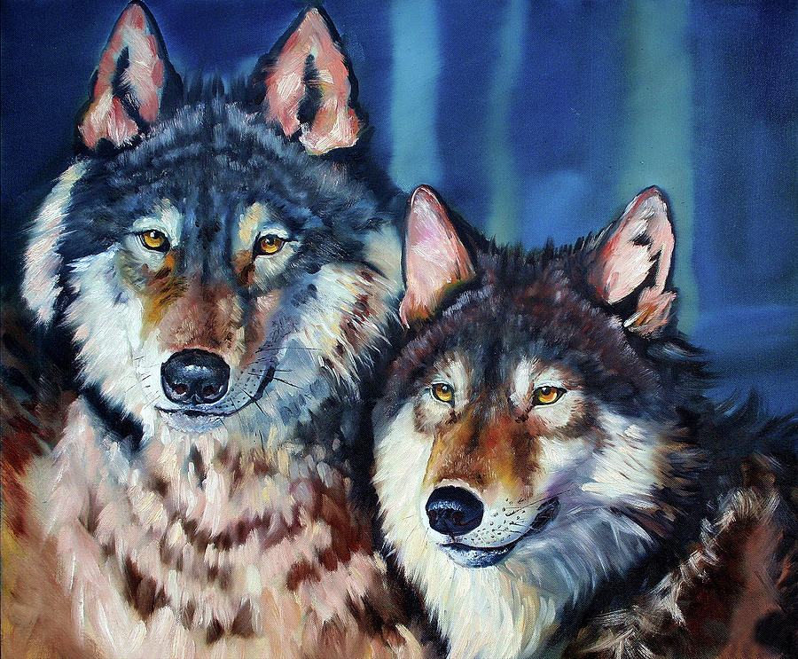 Wolves Painting - A pair of wolves by Terra Art